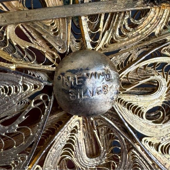 Vintage Sterling Silver Filigree Brooch Large Flower Pin Spun Silver - Picture 7 of 10